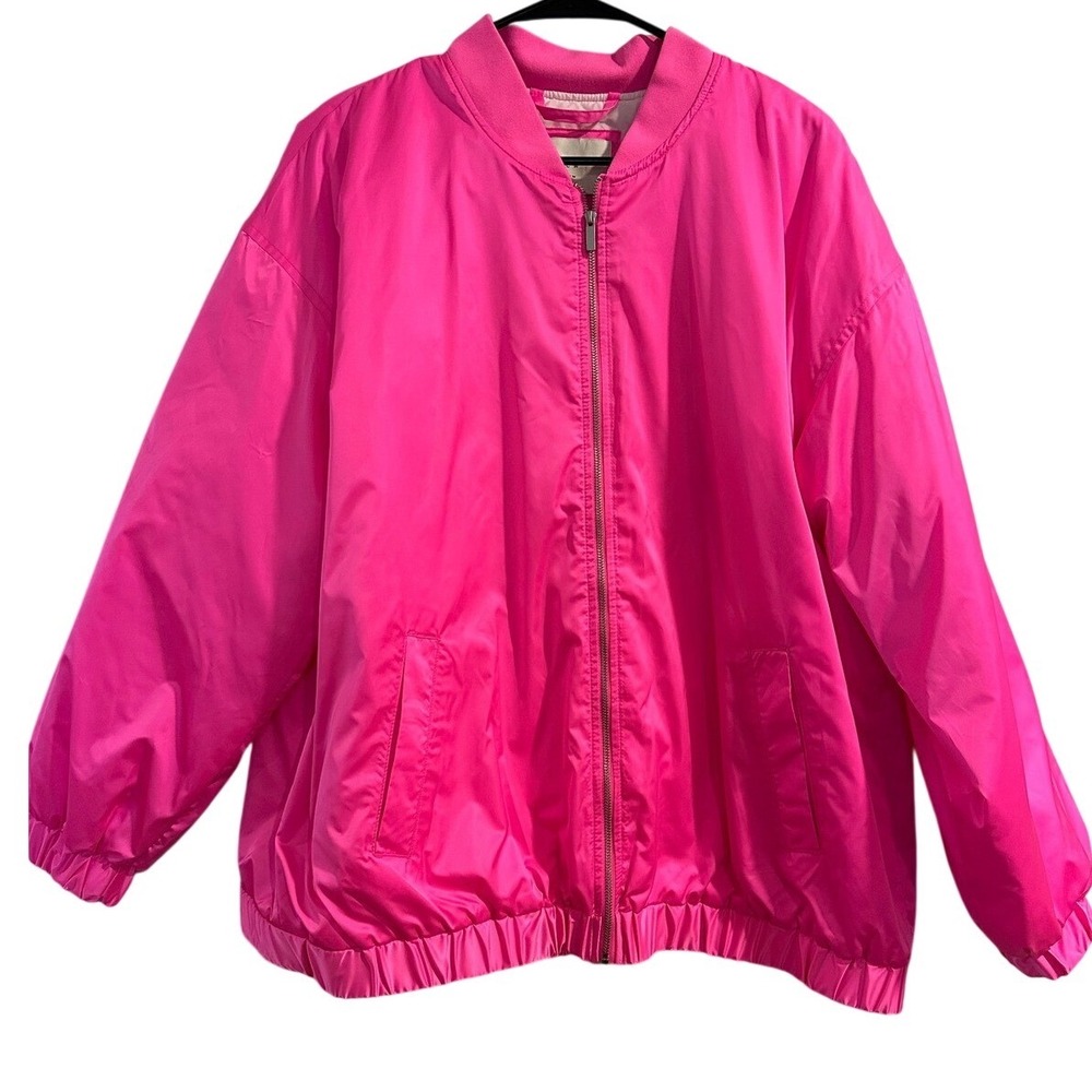 A New Day Womens‎ Hot Pink Bomber Jacket Neon Full Zip Quilted Lining Large